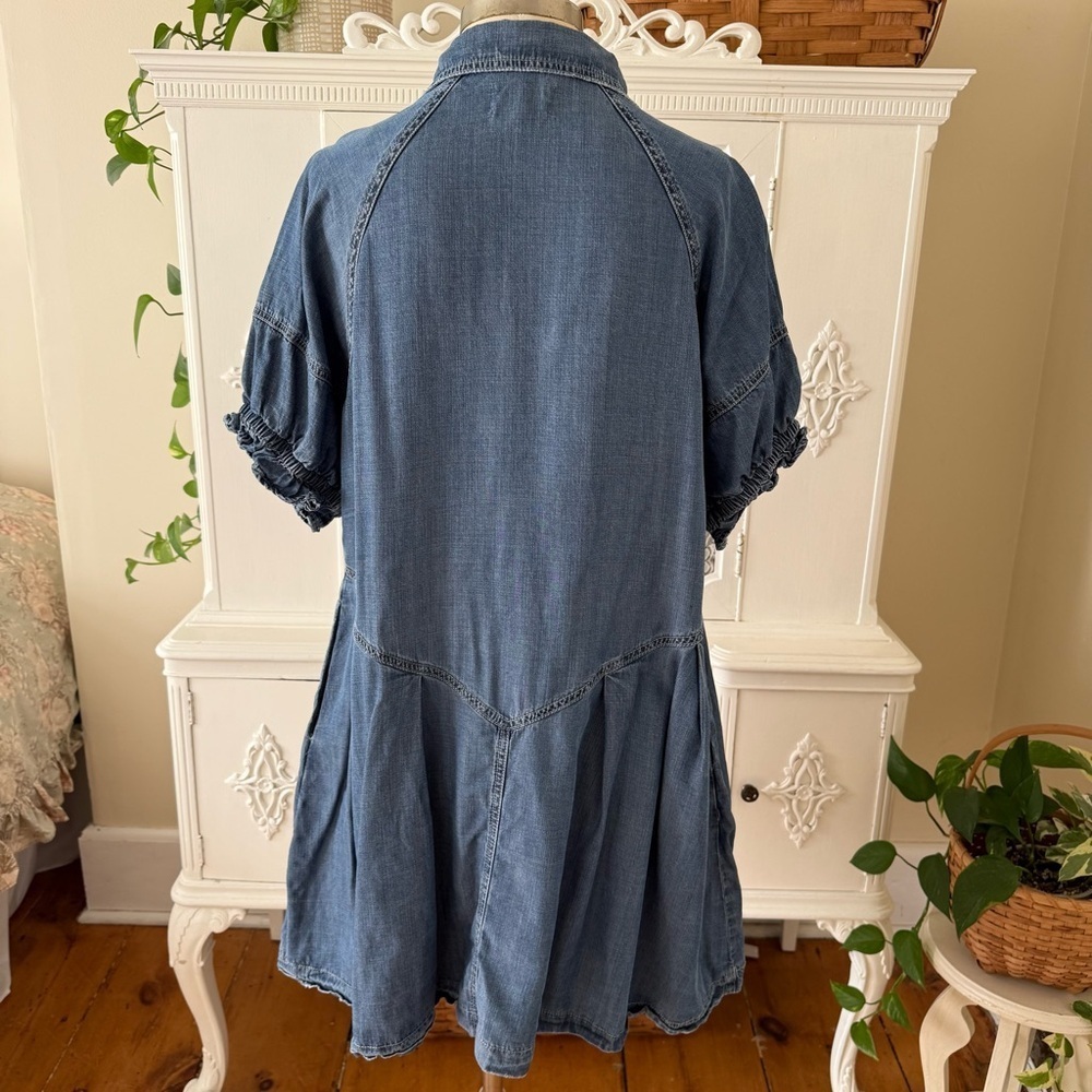 Oli & Hali Bubble Sleeve Tencel 
Chambray Denim Mini Shirt Dress - Picture 6 of 11
